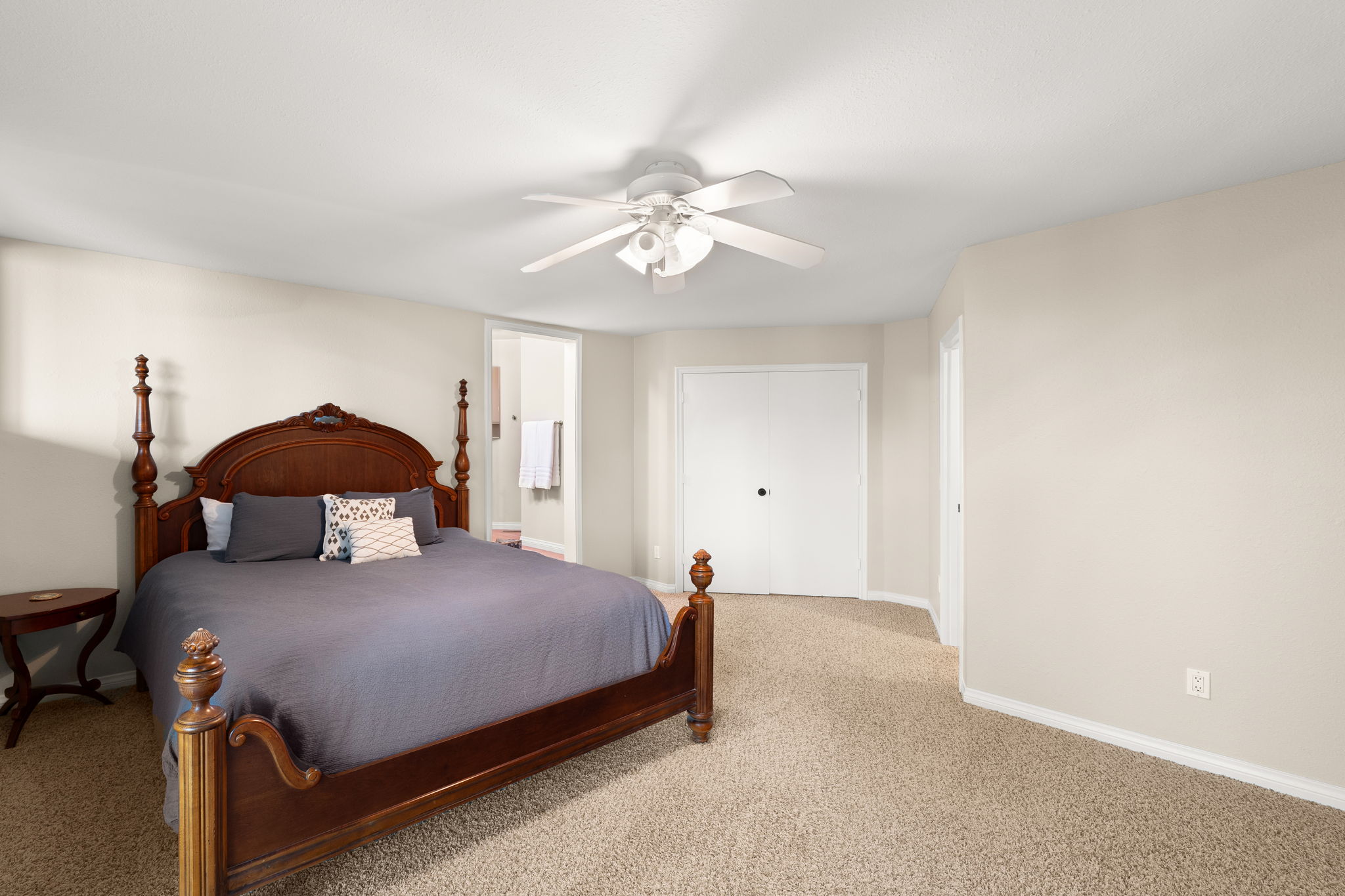 Spacious bedroom with a large bed